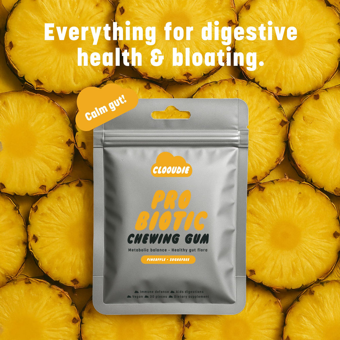 Clooudie Pro Biotic Chewing Gum - Pineapple Flavor - Vegan, Sugar Free - 30 Pieces - Canadian Distribution - Ships Free Within Canada on Orders Above CAD $199