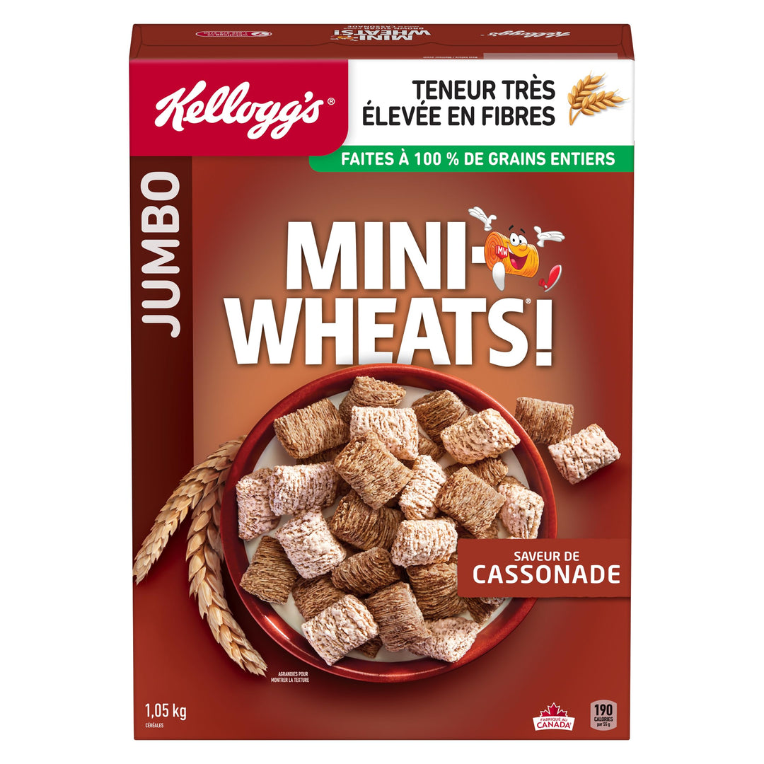 Kellogg's Mini-Wheats Brown Jumbo Cereal 2 x 1050g – High Fibre Whole Grain - Canadian Distribution - Ships Free Within Canada on Orders Above CAD $199
