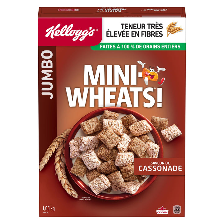 Kellogg's Mini-Wheats Brown Jumbo Cereal 2 x 1050g – High Fibre Whole Grain - Canadian Distribution - Ships Free Within Canada on Orders Above CAD $199
