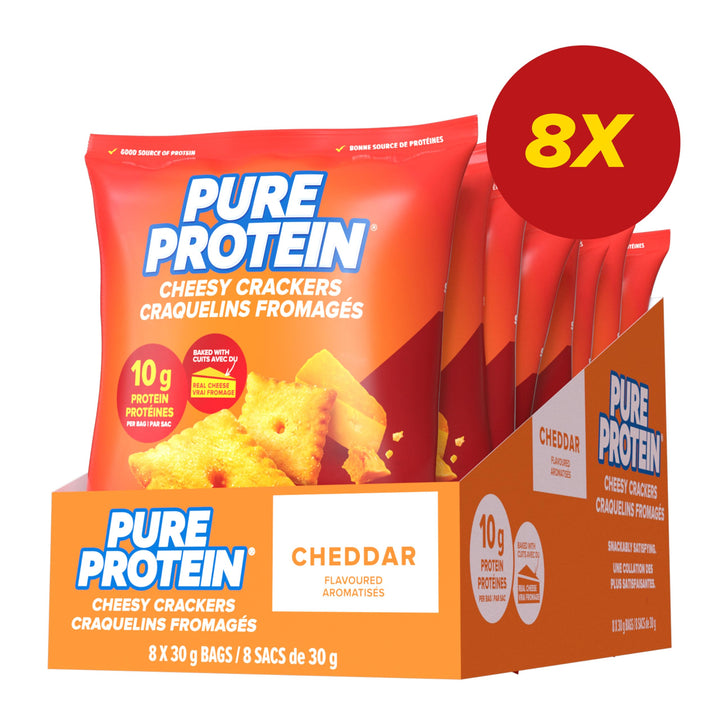 Pure Protein Cheddar Cheesy Crackers - 10G Protein Per Serving, Pack of 8 - Canadian Distribution - Ships Free Within Canada on Orders Above CAD $199