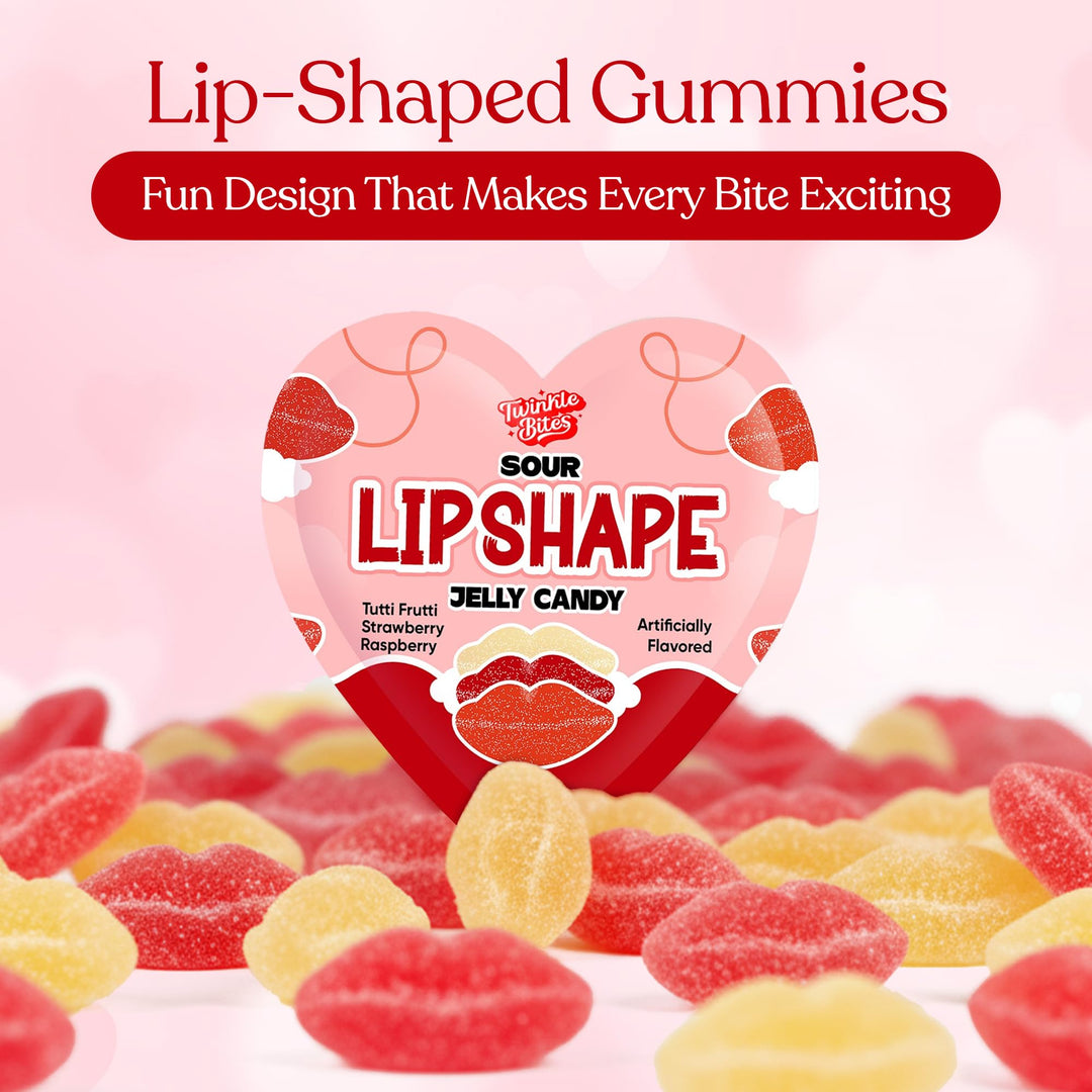 Coffret cadeau de 15 bonbons gélifiés acidulés pour la Saint-Valentin – Sachets en forme de cœur contenant 5 bonbons à lèvres chacun, saveurs fraise, framboise et tutti frutti