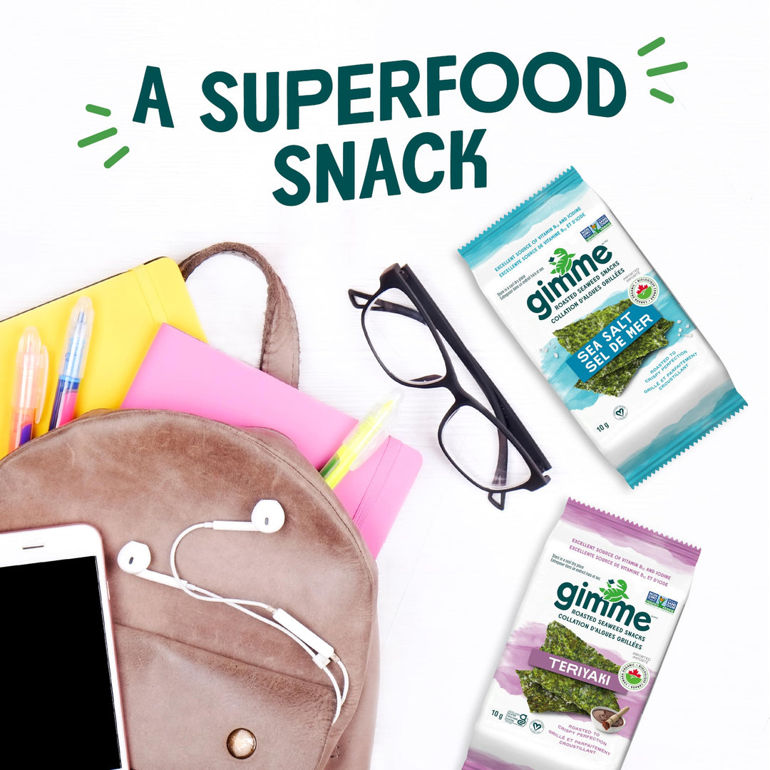 gimMe Organic Roasted Seaweed Snack - Sea Salt - 2 x 10g - Canadian Distribution - Ships Free Within Canada on Orders Above CAD $199