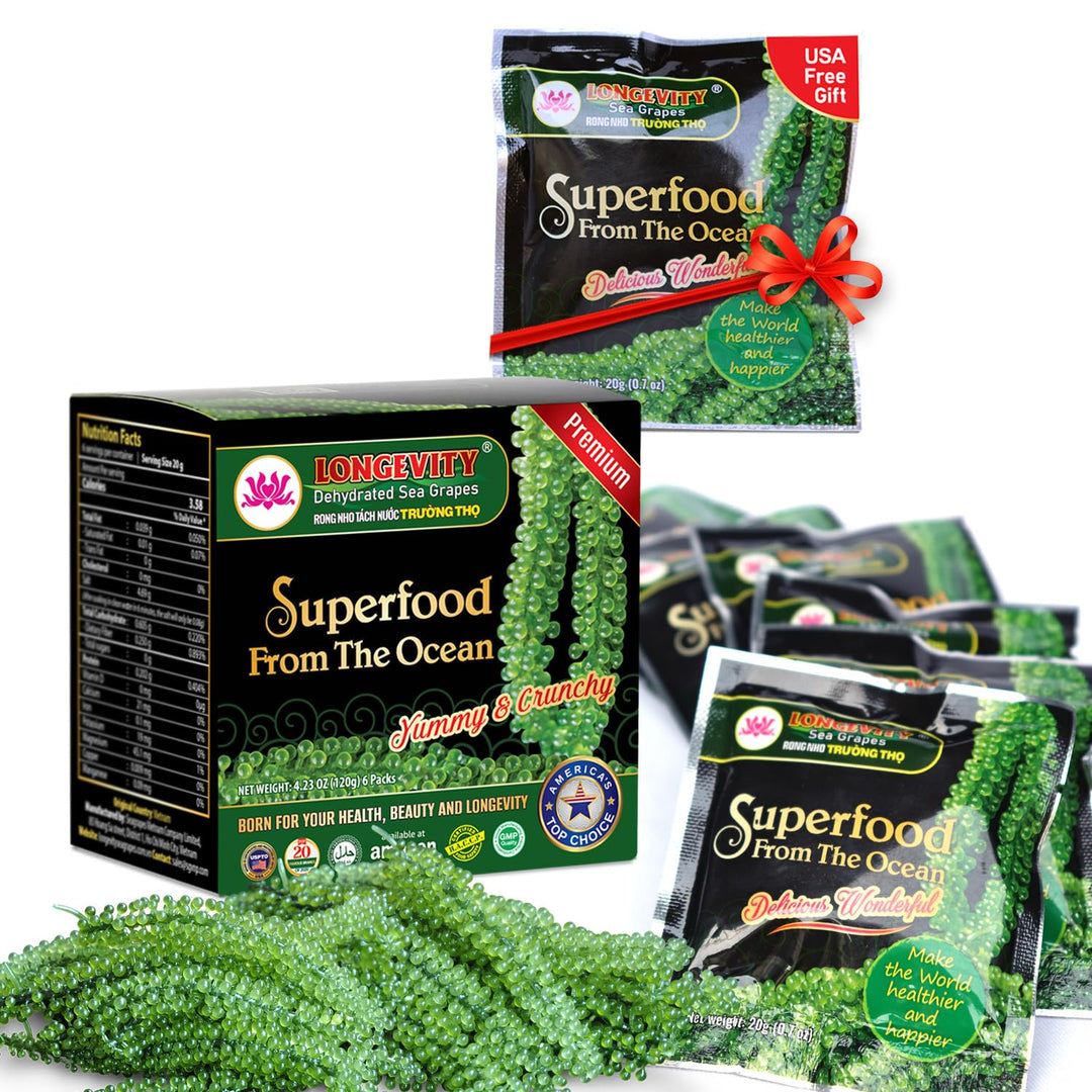Longevity – Sea Grapes Umibudo Green Caviar – Original – 6 Pack – Dehydrated saltwater marinated