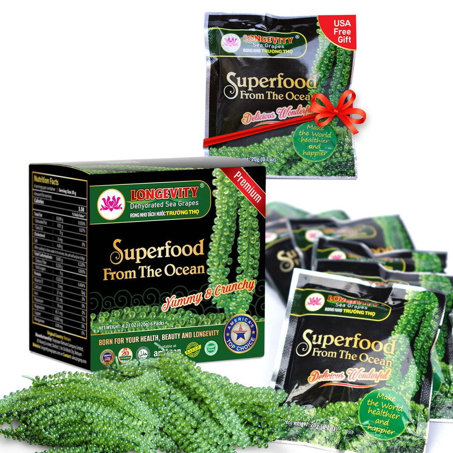 Longevity – Sea Grapes Umibudo Green Caviar – Original – 6 Pack – Dehydrated saltwater marinated