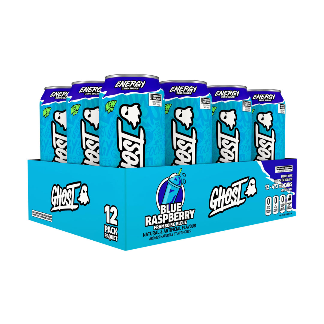 GHOST Blue Raspberry Energy Drink - 12 Pack Cans - Canadian Distribution - Ships Free Within Canada on Orders Above CAD $199