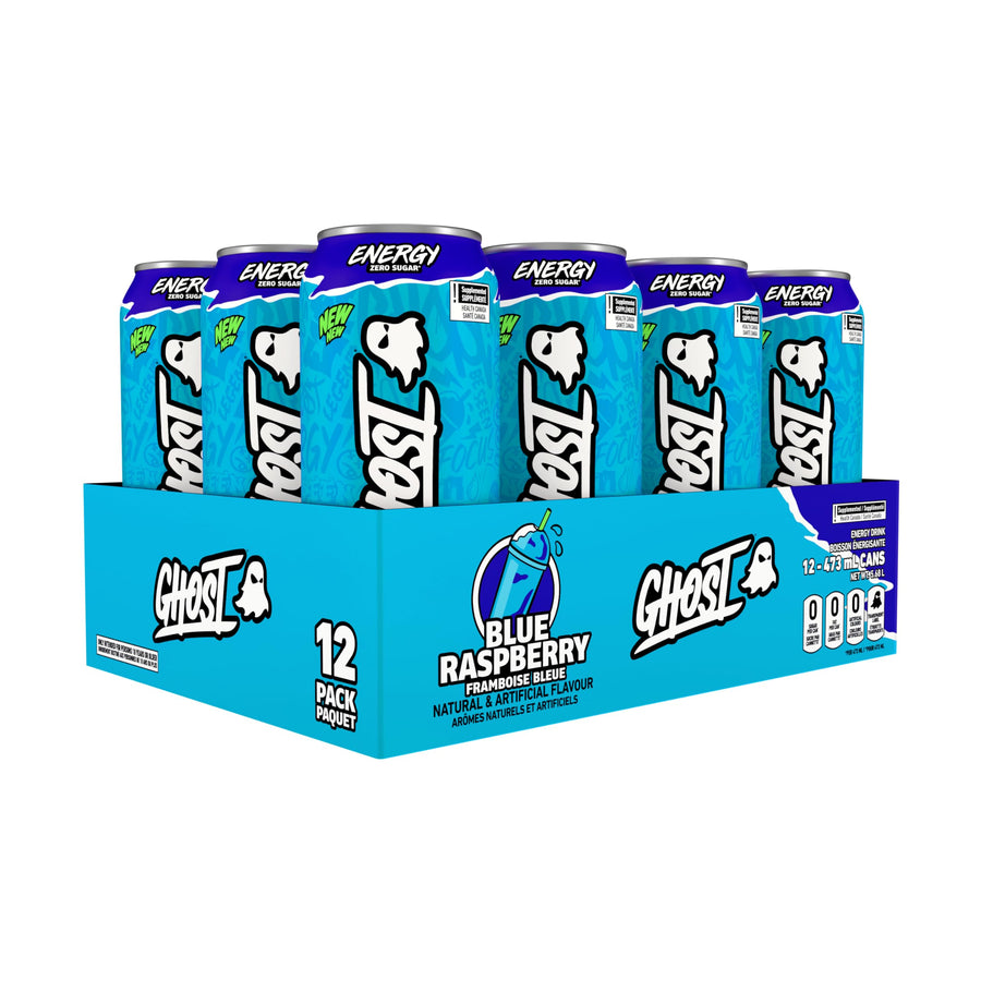 GHOST Blue Raspberry Energy Drink - 12 Pack Cans - Canadian Distribution - Ships Free Within Canada on Orders Above CAD $199