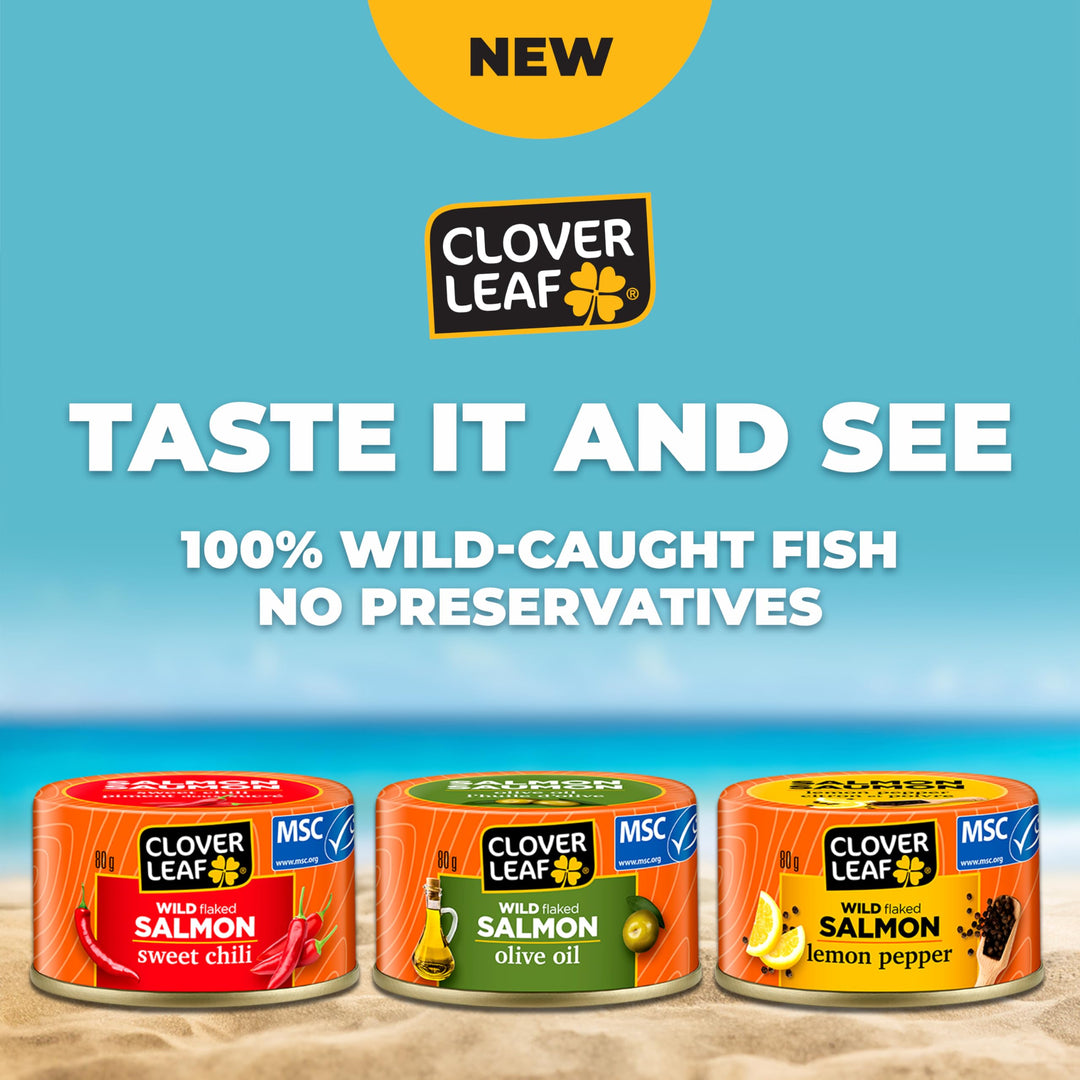 Clover Leaf Wild Flaked Salmon Sweet Chili, 80g, 24 Easy-Peel Cans - High Protein Canned Pink Salmon with Omega-3 & Vitamin D - Canadian Distribution - Ships Free Within Canada on Orders Above CAD $199