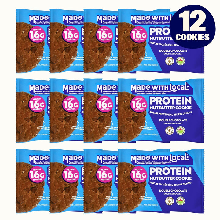 Made With Local – Protein Nut Butter Cookies – Double Chocolate – 12 Pack