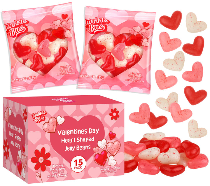 Sachet de 15 bonbons gélifiés pour la Saint-Valentin – Bonbons en forme de cœur en vrac – Saveurs délicieuses : fraise, tutti frutti, framboise – Bonbons d'amour pour la Saint-Valentin