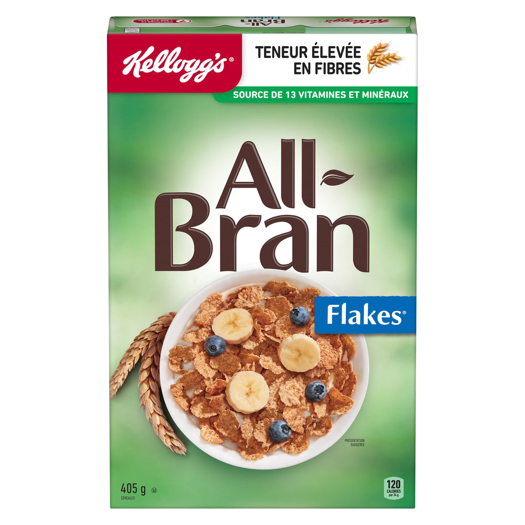 Kellogg's All Bran Cereal Flakes 2 x 405g Box - Canadian Distribution - Ships Free Within Canada on Orders Above CAD $199
