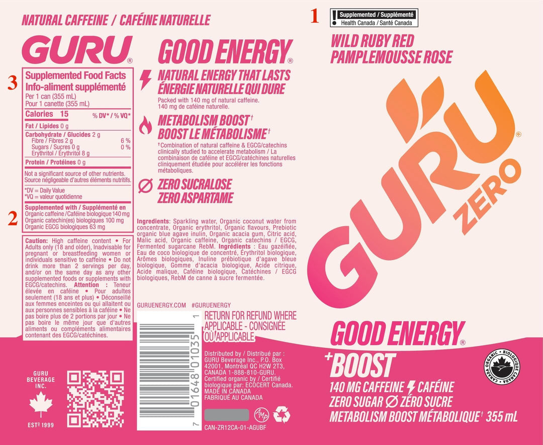 GURU – Organic Energy Drinks – Variety Pack – 24 × 355 ml – 140mg Caffeine