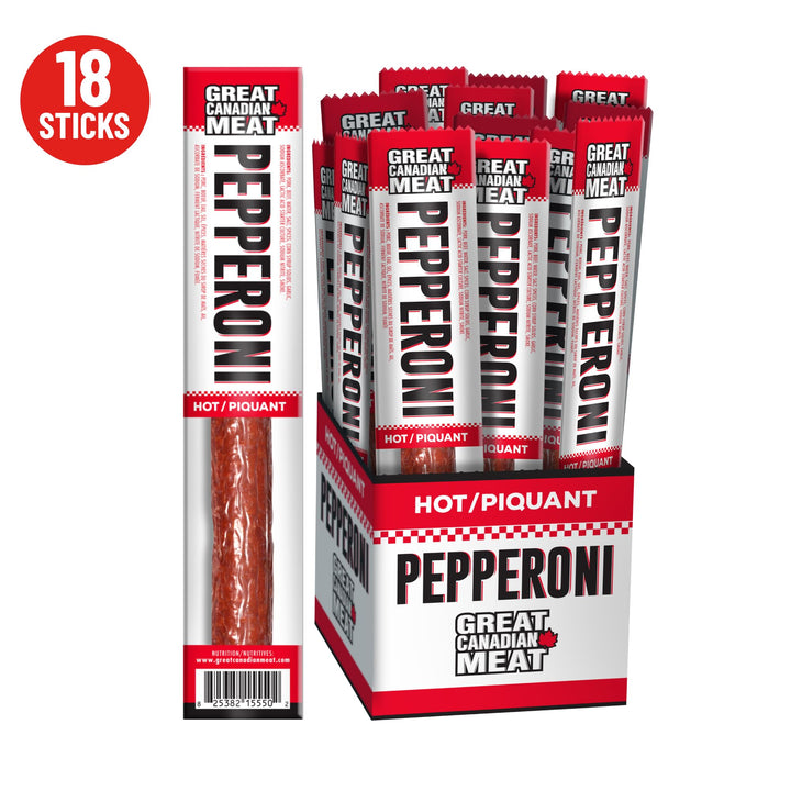 Great Canadian Meat – Pepperoni Sticks – Hot – 18 × 22g – High protein snack