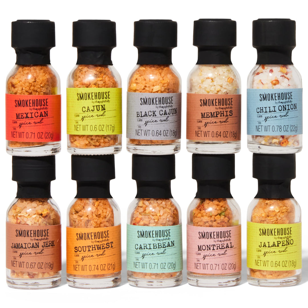 Thoughtfully (Smokehouse) – Gourmet Grilling Spice Set – Assorted Flavours – 10 Pack – Mini Glass Bottles