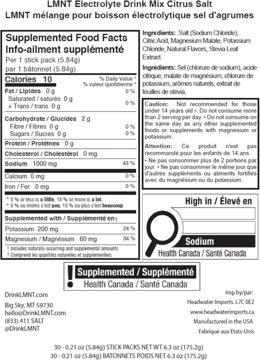 LMNT – Électrolytes – Sel aux agrumes – Lot de 30
