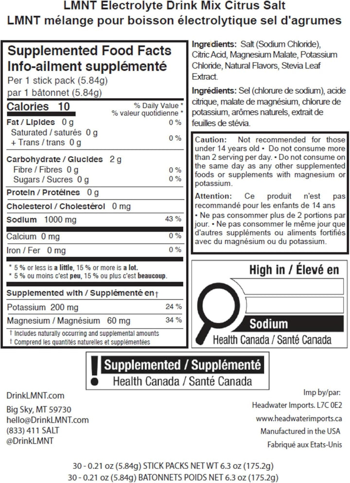 LMNT – Électrolytes – Sel aux agrumes – Lot de 30