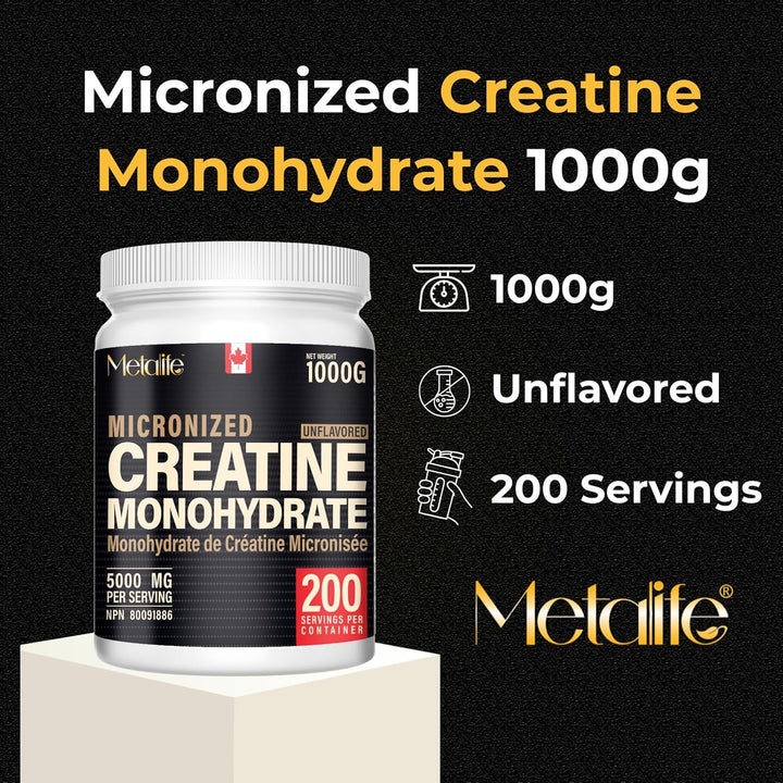 MetaLife – Creatine Monohydrate Powder – Unflavored – 1000 g, 200 Servings