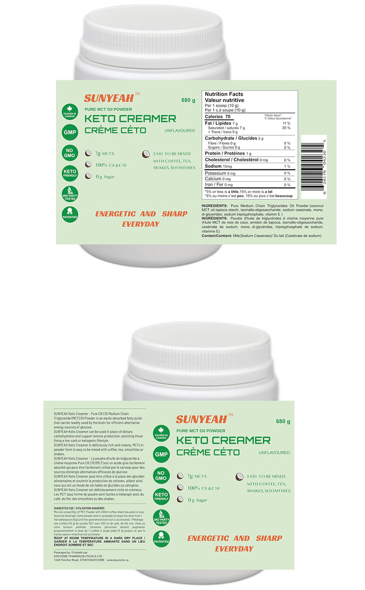 SUNYEAH – MCT Oil Powder – Unflavoured – 68 Servings – Pure C8 C10