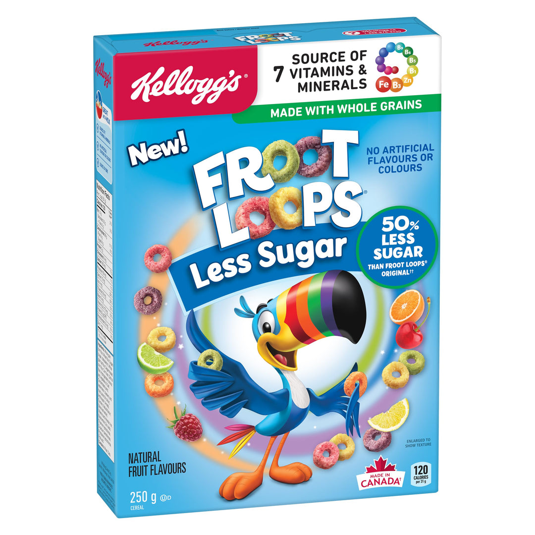 Kellogg's Froot Loops Less Sugar Cereal 2 x 250g - Canadian Distribution - Ships Free Within Canada on Orders Above CAD $199