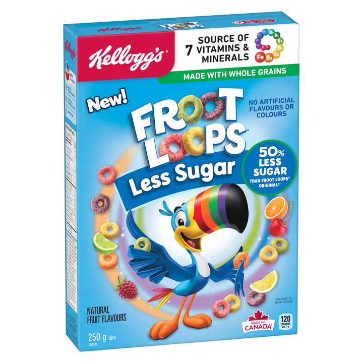 Kellogg's Froot Loops Less Sugar Cereal 2 x 250g - Canadian Distribution - Ships Free Within Canada on Orders Above CAD $199