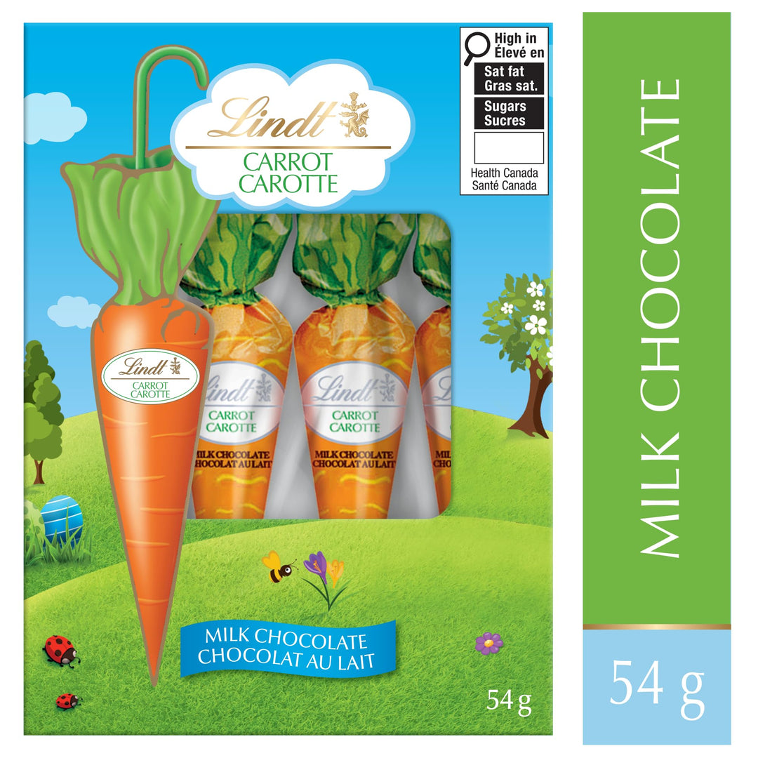 Lindt Milk Chocolate Carrots 54g – Easter Treats for Children - Canadian Distribution - Ships Free Within Canada on Orders Above CAD $199