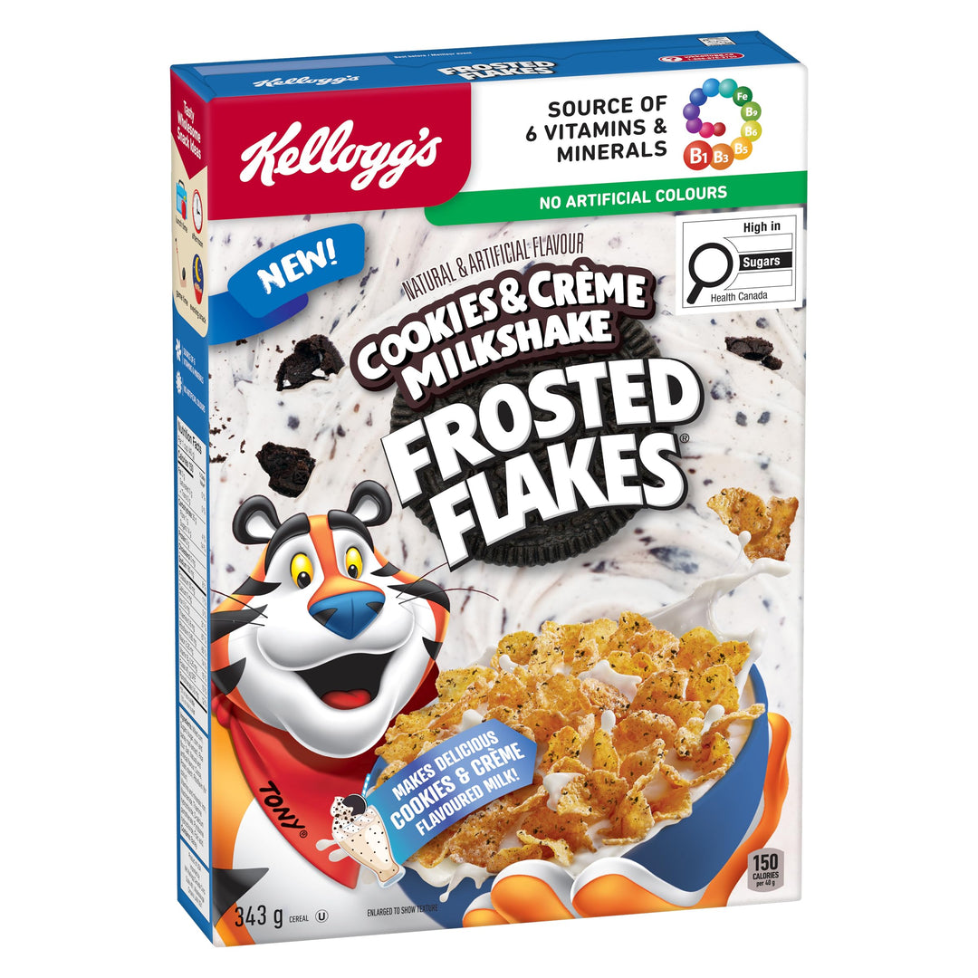 Kellogg's Frosted Flakes® Cookies & Crème Milkshake Flavour Cereal 2 x 343g - Canadian Distribution - Ships Free Within Canada on Orders Above CAD $199