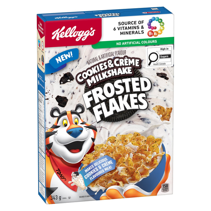 Kellogg's Frosted Flakes® Cookies & Crème Milkshake Flavour Cereal 2 x 343g - Canadian Distribution - Ships Free Within Canada on Orders Above CAD $199