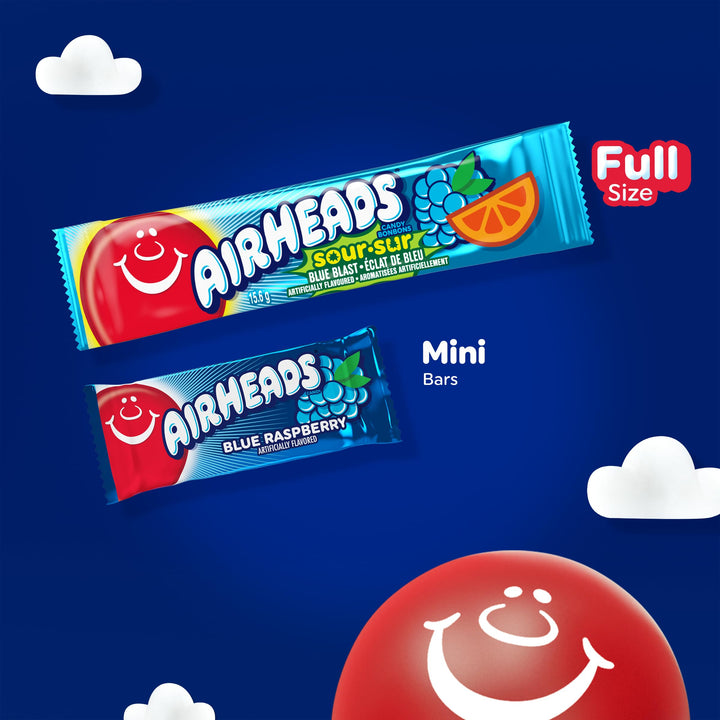 Airheads Sour Blue Blast Candy Bars - 2 x Pack of 36 (15.6g Each) - Canadian Distribution - Ships Free Within Canada on Orders Above CAD $199