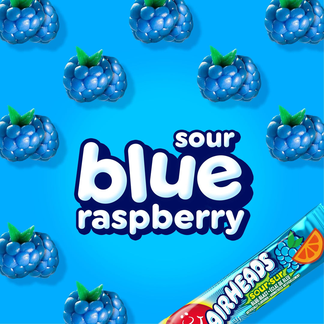 Airheads Sour Blue Blast Candy Bars - 2 x Pack of 36 (15.6g Each) - Canadian Distribution - Ships Free Within Canada on Orders Above CAD $199