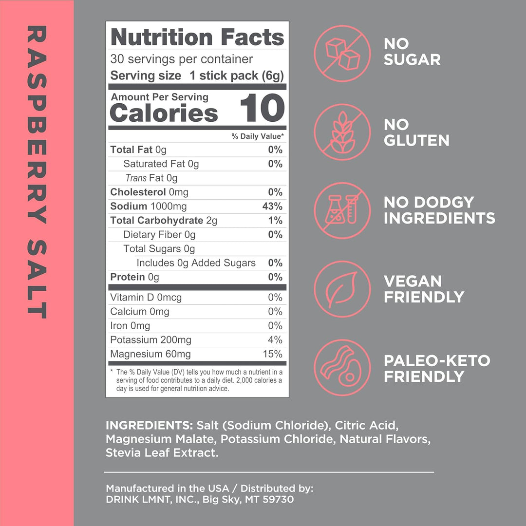 LMNT – Electrolytes – Raspberry Salt – 30 Pack