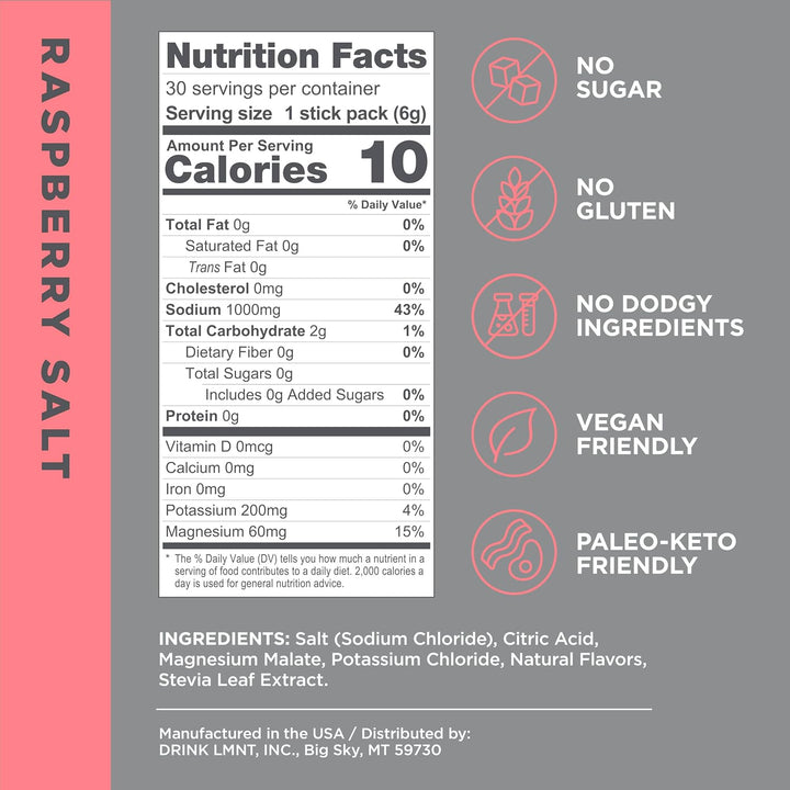 LMNT – Electrolytes – Raspberry Salt – 30 Pack