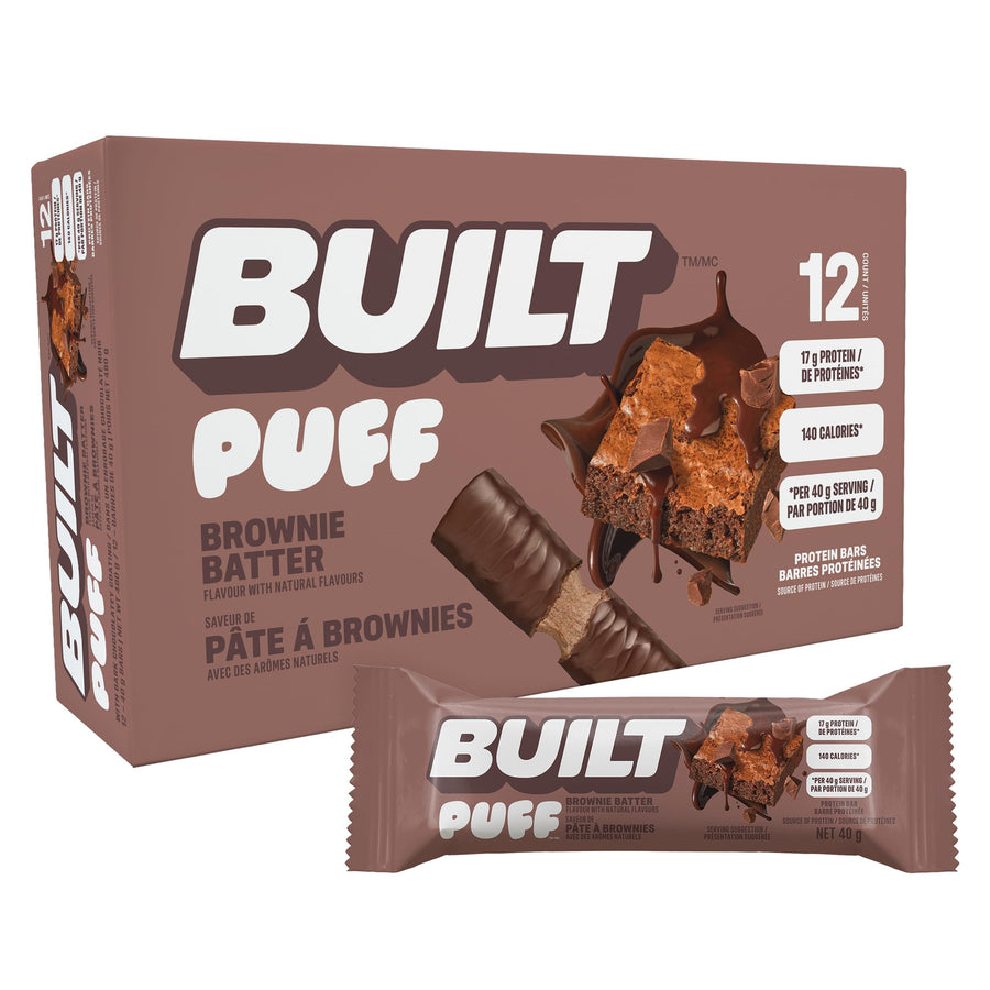 Built Bar Puff Protein Bars – Brownie Batter Flavor (12-Count Box) - Canadian Distribution - Ships Free Within Canada on Orders Above CAD $199