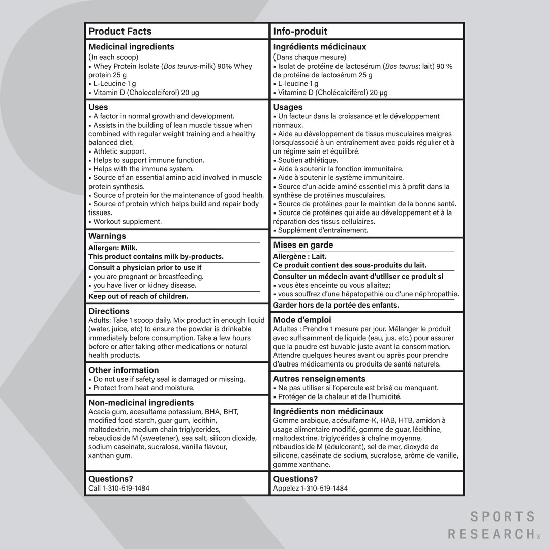 Sports Research – Whey Protein Isolate – Dutch Chocolate – 1.03 kg