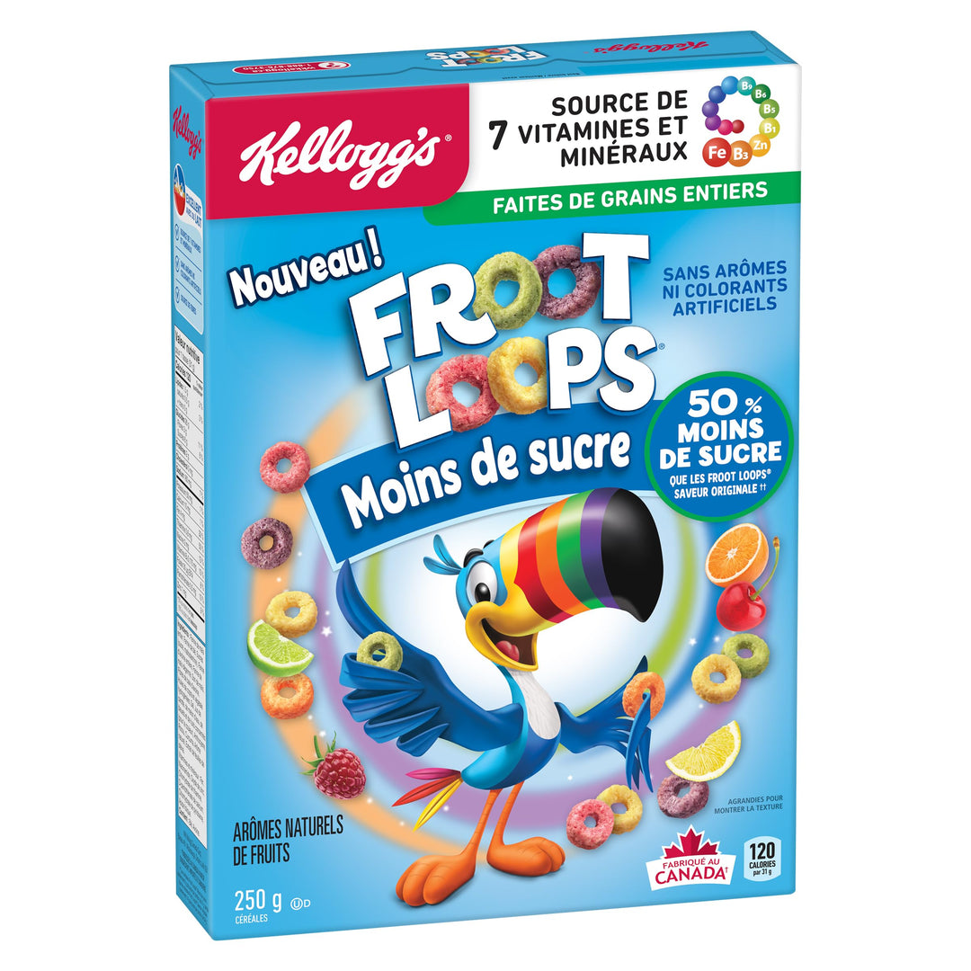 Kellogg's Froot Loops Less Sugar Cereal 2 x 250g - Canadian Distribution - Ships Free Within Canada on Orders Above CAD $199
