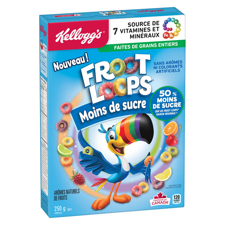 Kellogg's Froot Loops Less Sugar Cereal 2 x 250g - Canadian Distribution - Ships Free Within Canada on Orders Above CAD $199