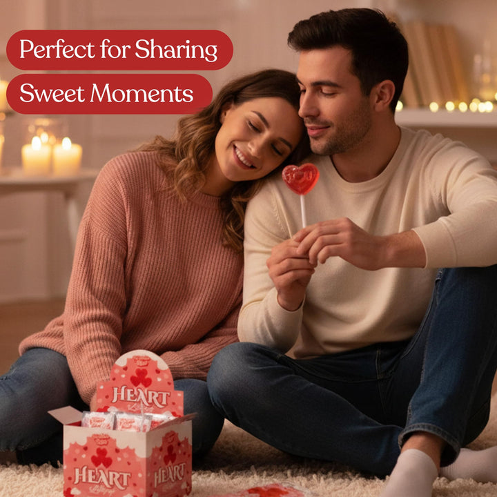 Lot de 50 sucettes pour la Saint-Valentin – Sucettes en forme de cœur emballées individuellement – ​​Saveurs délicieuses : fraise, framboise, tutti frutti