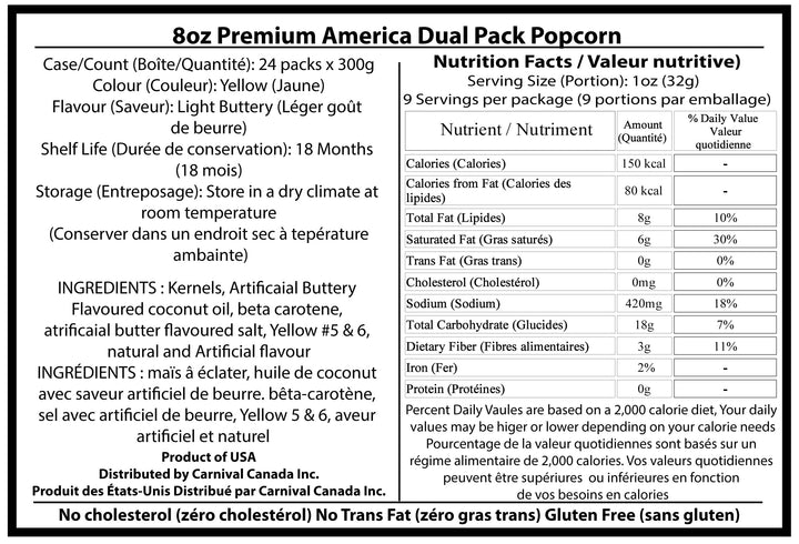 Premium America - Popcorn All-in-One Pack - Butter-Flavored Bags - 24 x 8oz