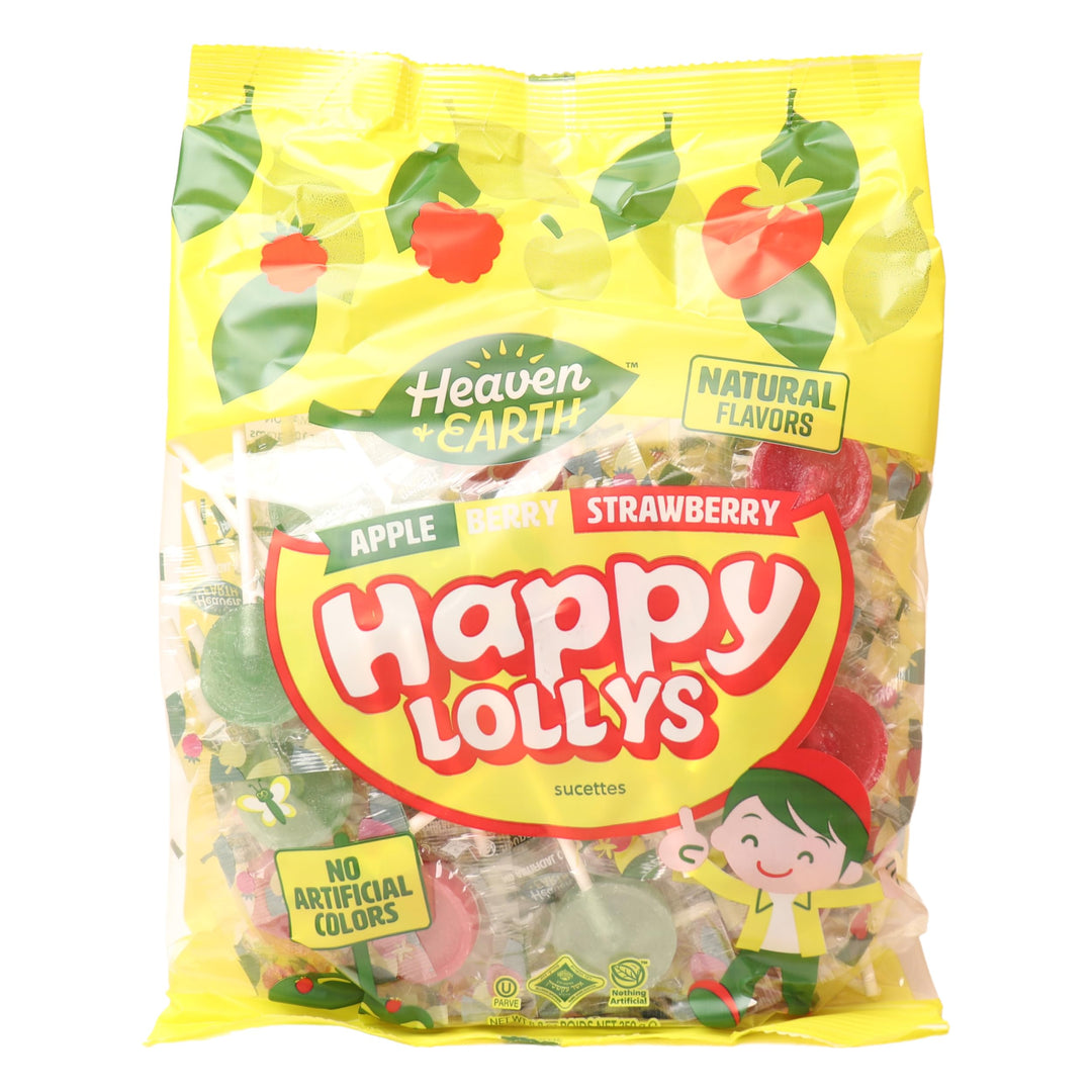 Heaven & Earth Smiley Face Lollipops - Fruit Flavored Hard Candy with Natural Flavors, 2 x 250g - Canadian Distribution - Ships Free Within Canada on Orders Above CAD $199