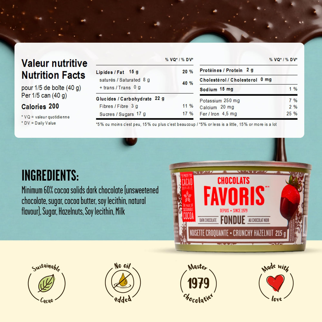 Chocolats Favoris Small Chocolate Fondue (2 x 215 g) – Ready in 15 Minutes - Canadian Distribution - Ships Free Within Canada on Orders Above CAD $199