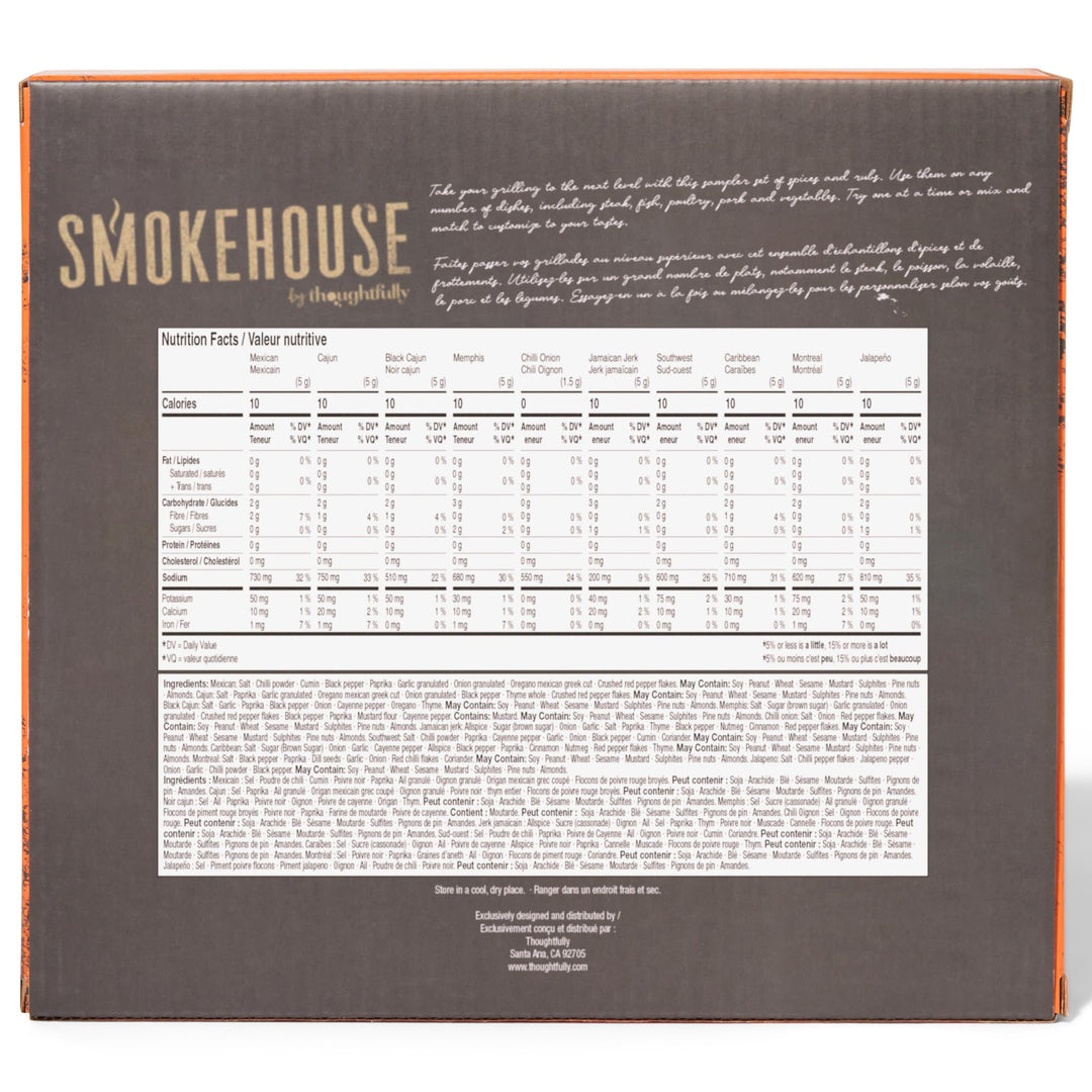 Thoughtfully (Smokehouse) – Gourmet Grilling Spice Set – Assorted Flavours – 10 Pack – Mini Glass Bottles