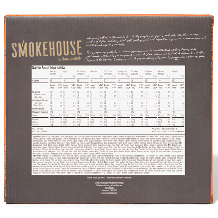 Thoughtfully (Smokehouse) – Gourmet Grilling Spice Set – Assorted Flavours – 10 Pack – Mini Glass Bottles