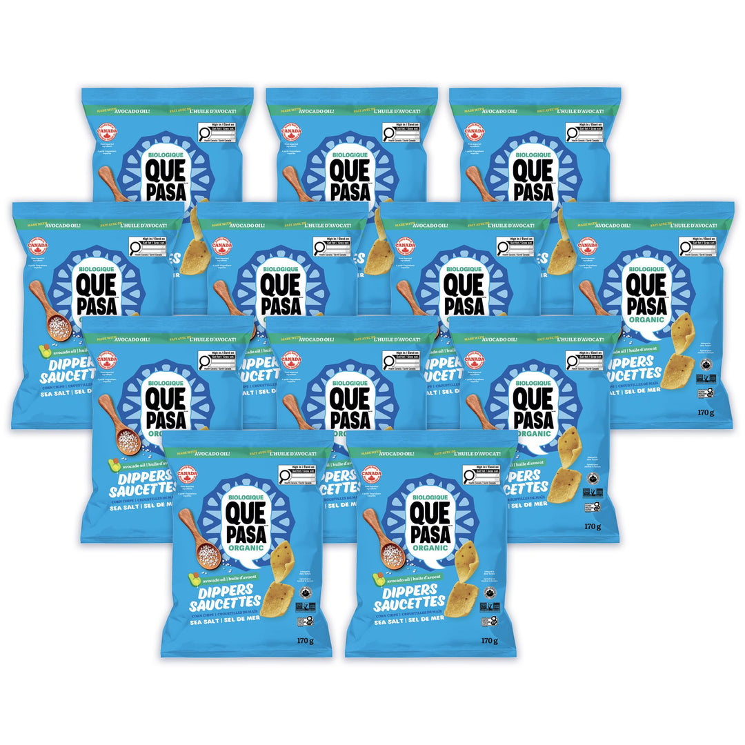 Que Pasa Organic Salted Dippers Tortilla Chips - 12 Pack (170g each) | Gluten Free & Non-GMO - Canadian Distribution - Ships Free Within Canada on Orders Above CAD $199