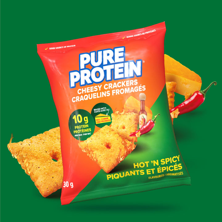 Pure Protein Hot & Spicy Cheesy Crackers - 10g Protein Per Serving, 8-Pack - Canadian Distribution - Ships Free Within Canada on Orders Above CAD $199