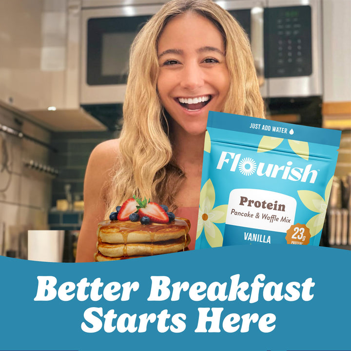 Flourish – Protein Pancake and Waffle Mix – Vanilla – 2 × 430g – High fibre just add water