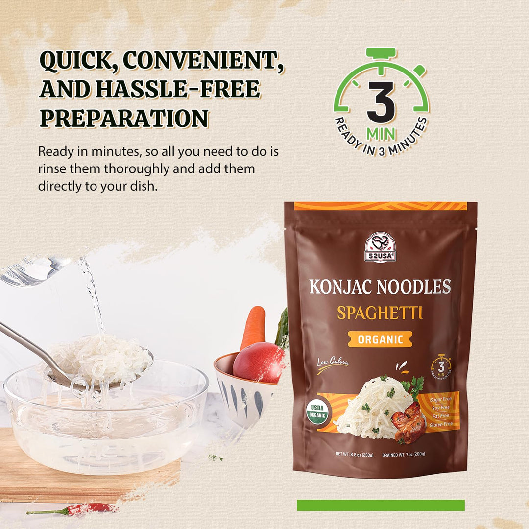 52USA – Organic Konjac Shirataki Noodle – Angel Hair Fettuccine Variety Pack – 1500g 6 Pack – Low carb keto friendly