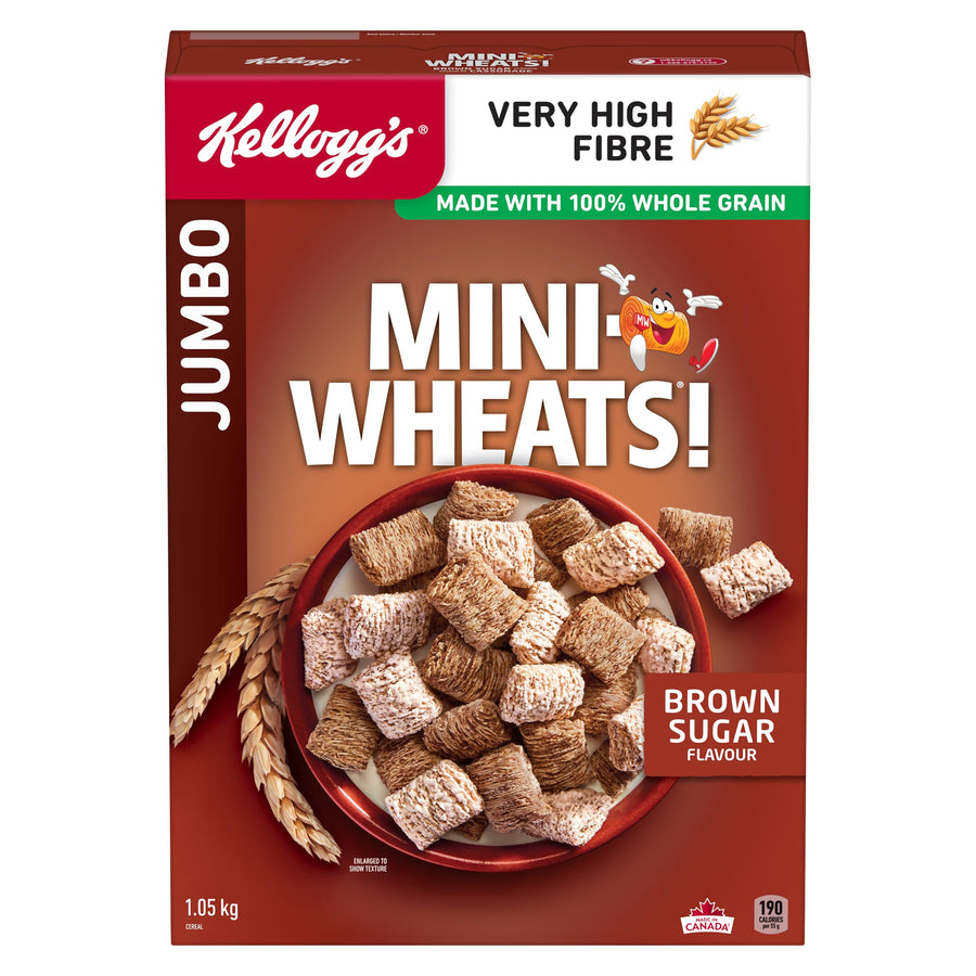 Kellogg's Mini-Wheats Brown Jumbo Cereal 2 x 1050g – High Fibre Whole Grain - Canadian Distribution - Ships Free Within Canada on Orders Above CAD $199