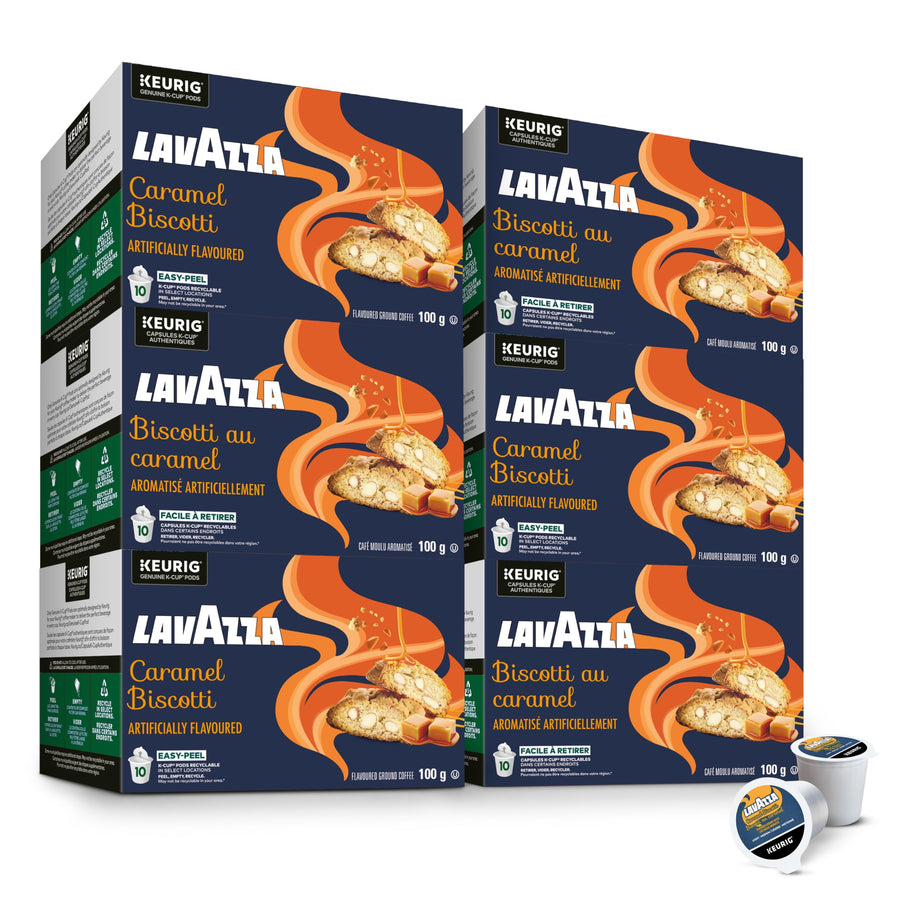 Lavazza Caramel Biscotti Light Medium Roast K-Cup Pods – 60 Count - Canadian Distribution - Ships Free Within Canada on Orders Above CAD $199