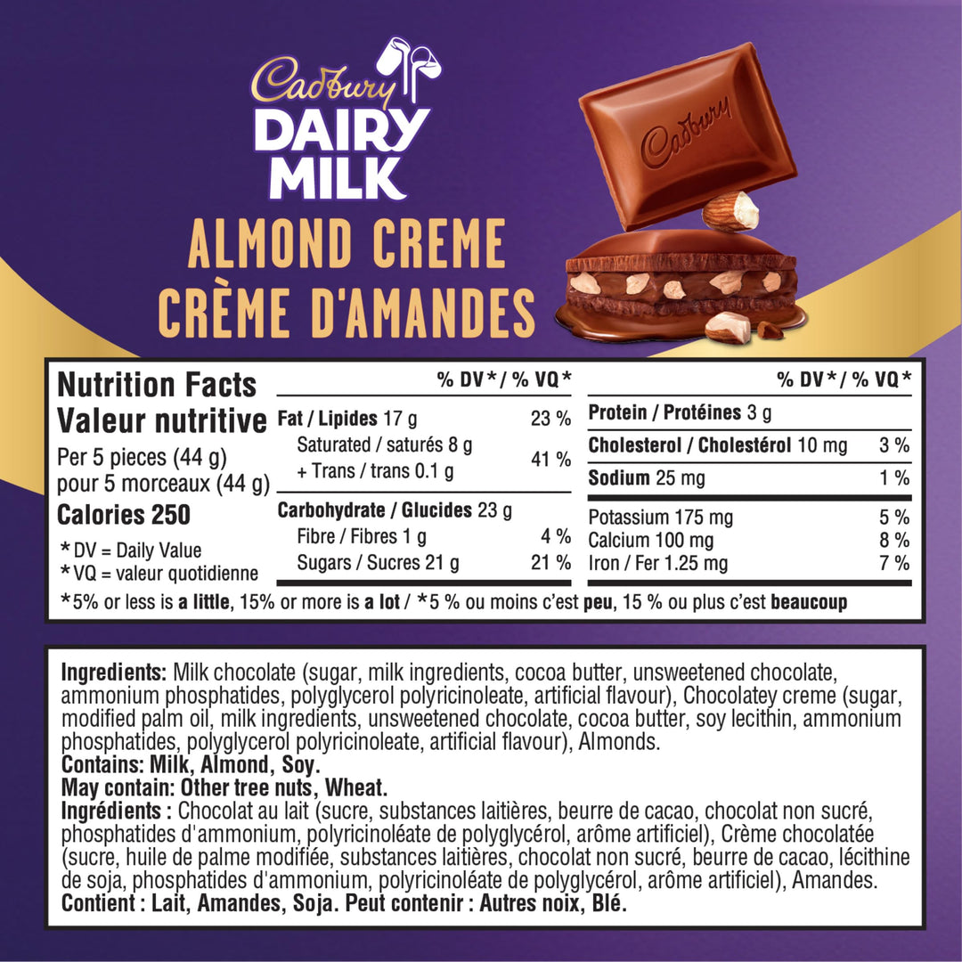 Cadbury Dairy Milk Almond Creme 2 x 105g Chocolate Bar - Canadian Distribution - Ships Free Within Canada on Orders Above CAD $199