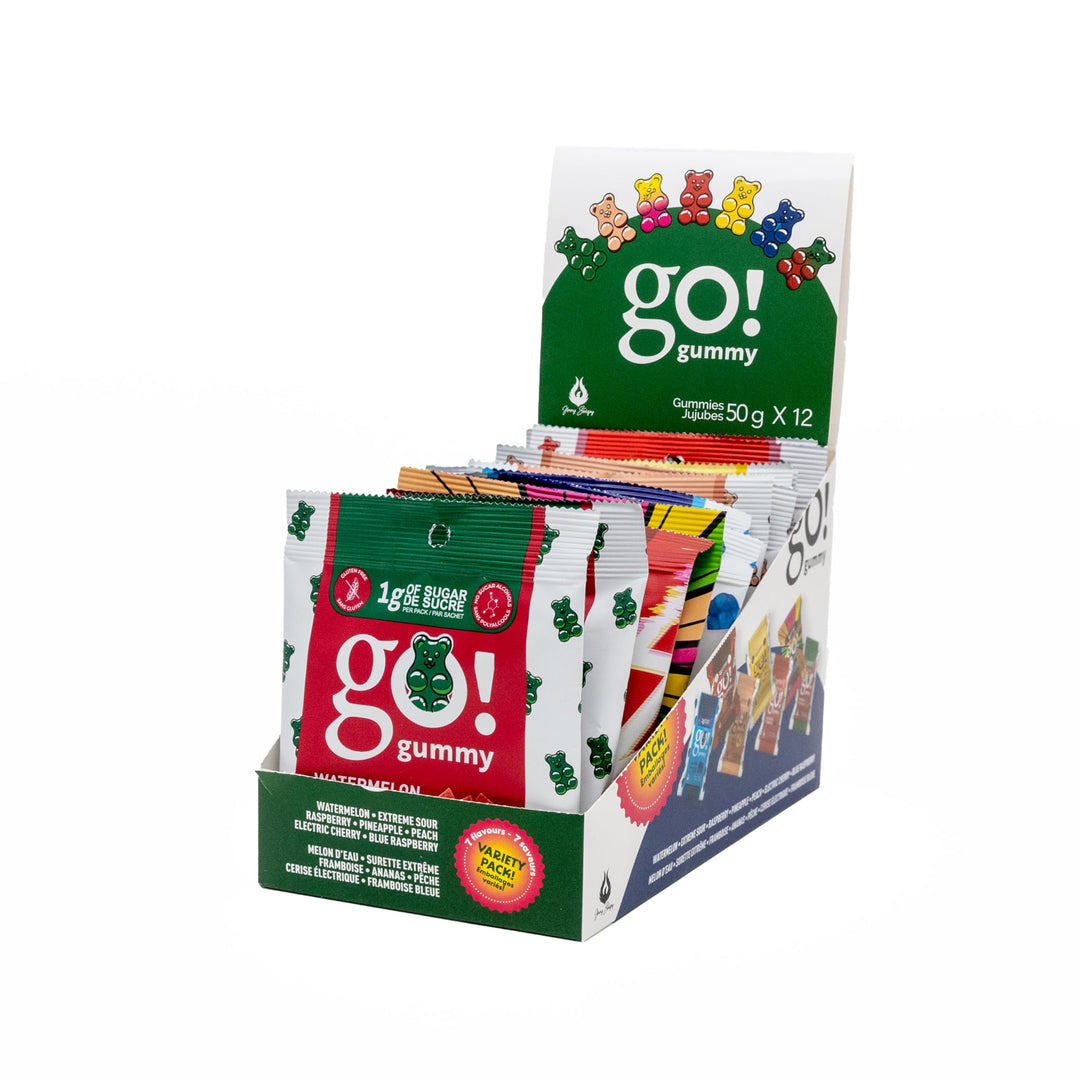 Jimmy Sevigny – GoGummy Low Sugar Gummy Bears – Variety Pack, 7 Flavours – 50g x 12