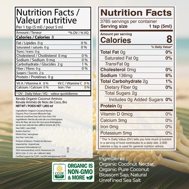 Kevala – Coconut Aminos – Soy-Free Seasoning – Organic – 64 oz