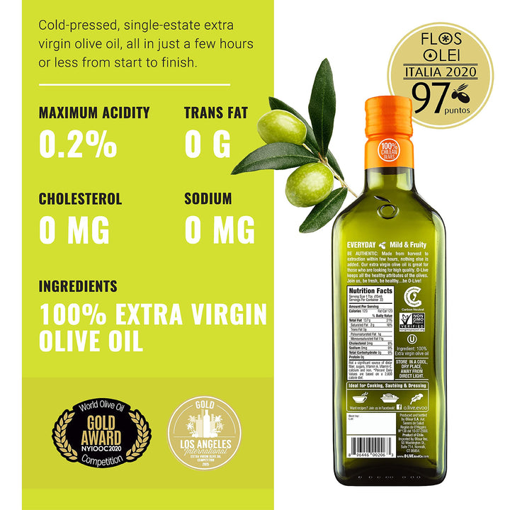 O-Live & Co. Gold Medal Winner Extra Virgin Olive Oil 500ml - Cold Pressed Premium Cooking Oil - Canadian Distribution - Ships Free Within Canada on Orders Above CAD $199